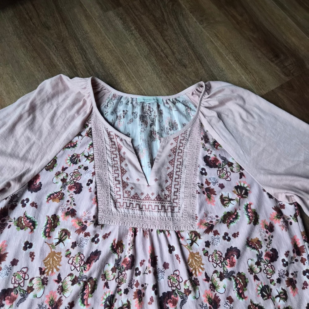 Vintage X America Pink Floral Boho Embroidered Blouse Large Cottagecore Peasant‎ - Picture 2 of 10